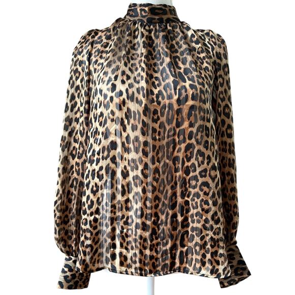 H&M Leopard Print Long Sleeve Blouse Top Gold Buttons XS Mob Wife Glam Party - Picture 3 of 8
